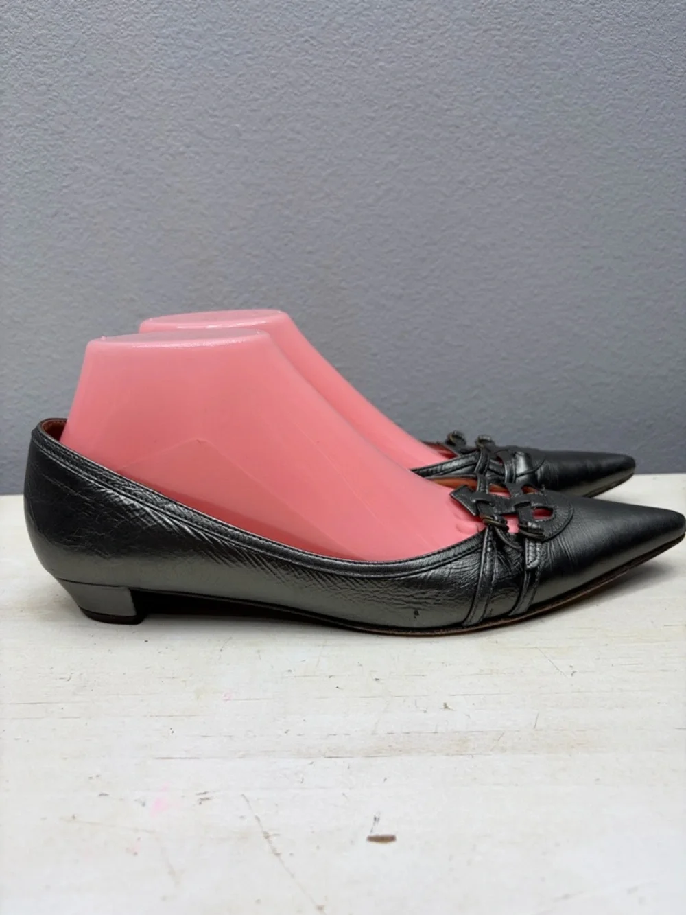 J. Crew Silver Leather Pointed Loafers Size 8